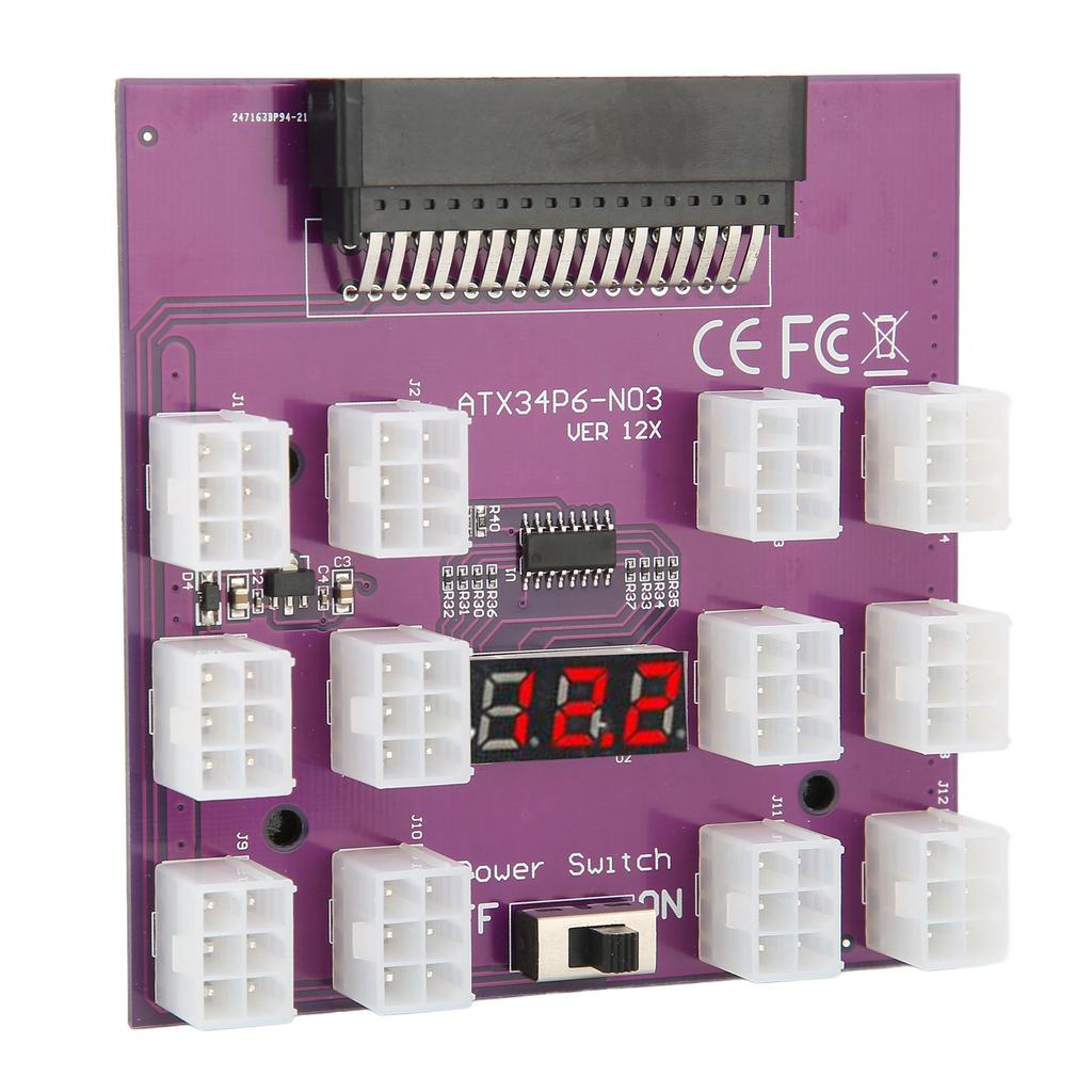 GPU Adapter Board 6Pin 12 Ports LED Display 1200W Power Supply Power Connector Adapter Card for Industry