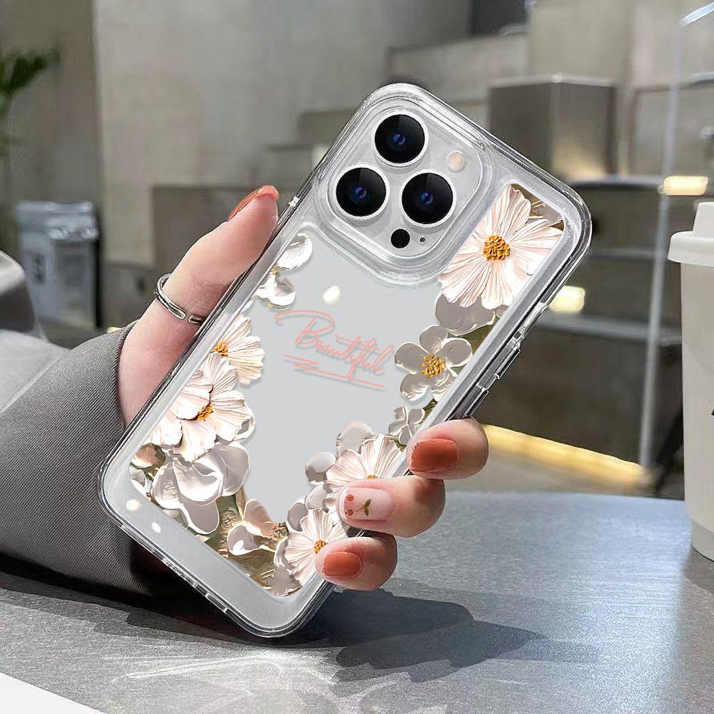 Small fresh oil painting flowers are suitable for iPhone17 mobile phone case 16promax Apple 14/13 all-inclusive 15 fine holes