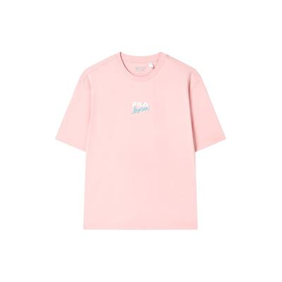 Fila X Magic Stick Collaboration American Vintage Crew Neck Letter Print Short Sleeve T-Shirt Unisex Tops Pink F11U329101F-PK