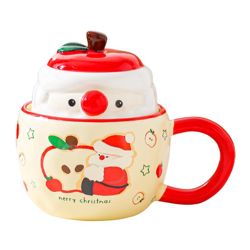 Weihnachtsgeschenke Friedensfrucht Keramiktasse mit Deckel Kreativer Becher für Mädchen Niedliche Haushalts-Wasserbecher Büro