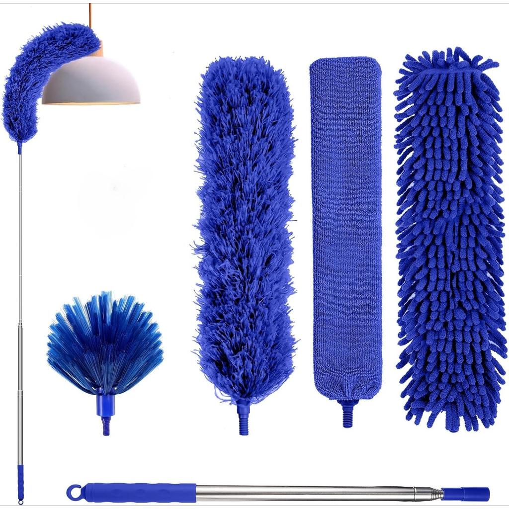Feather Duster,7 PCS Extendable Duster with Extension Pole Up to 100 Inch, Reusable Bendable Cobweb, Washable Long Duster