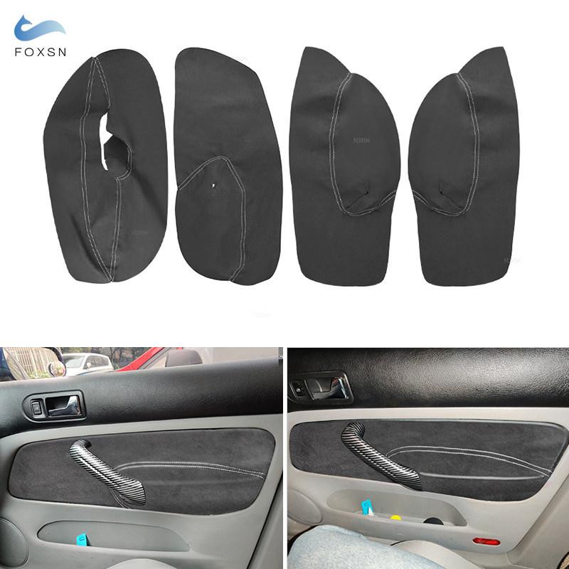 4pcs Car Styling Suede Leather with White Line Interior Door Panel Armrest Cover Trim For VW Golf 4 MK4 Bora Jetta 1998-2005 LHD