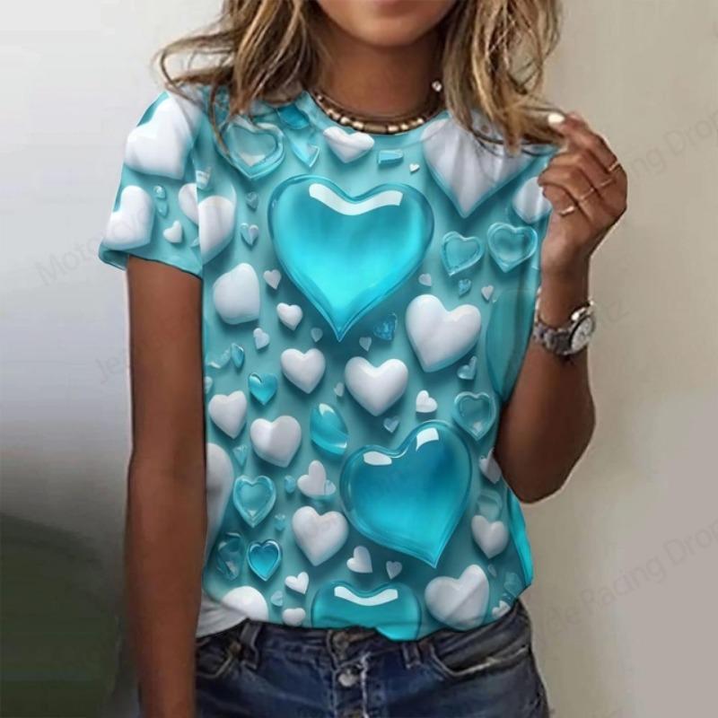 Love Heart 3d Print T-shirt Women Fashion T Shirt Summer O-Neck Casual Graphic Tshirt Harajuku Oversized Top Tee Valentine's Day
