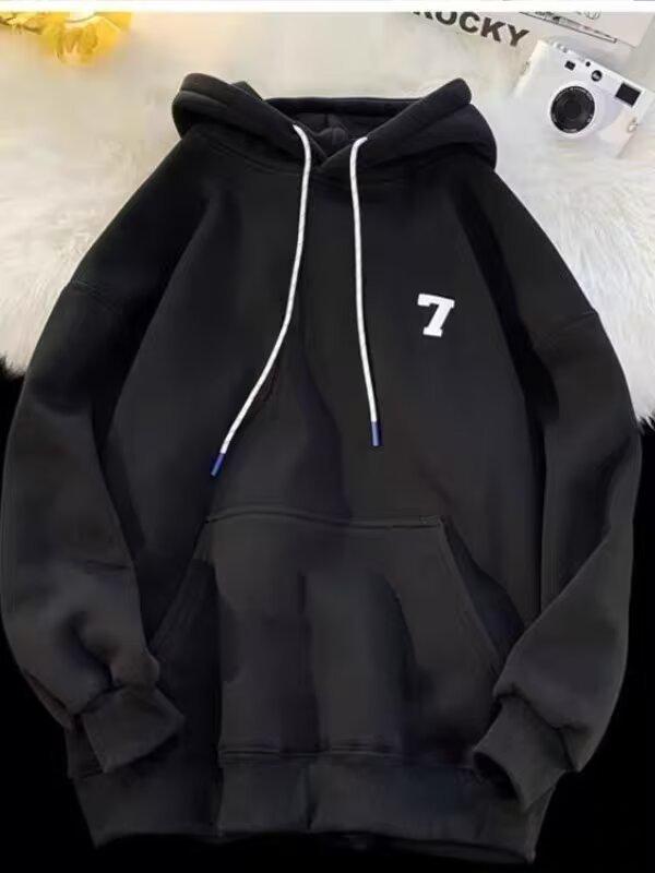 Unisex Loose Fit Thickened Velvet Hoodie with Logo Print for Autumn/Winter 2025