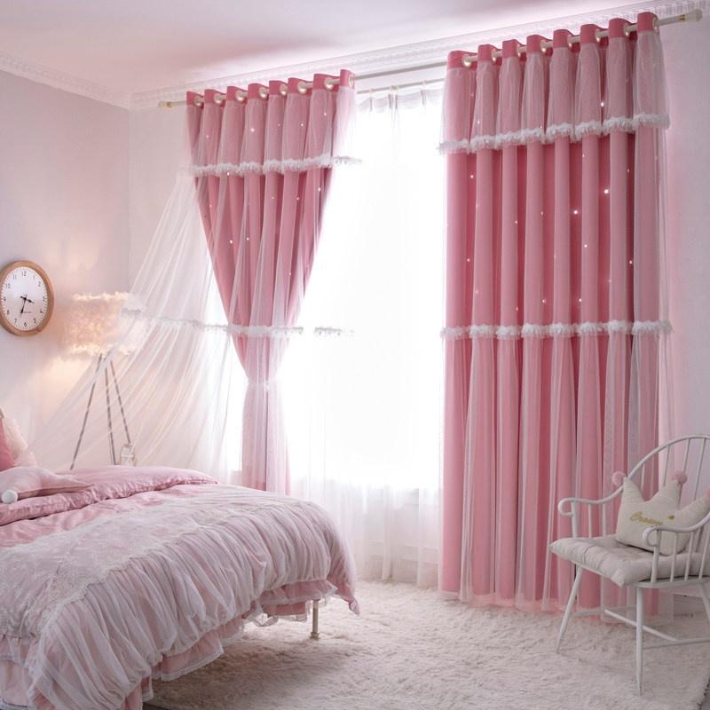 1 st Trendy Gordijn Scandinavisch Eenvoudig Prinses Dik Lichtblokkerend Luxe High-End, Woonkamer Slaapkamer Studiekamer Raambekleding W132xH213cm&Grommet Top roze