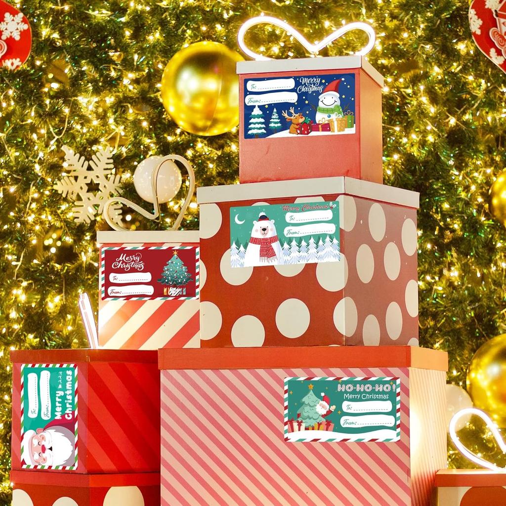 200/500PCS Christmas Gift Tags Gift Tags Self Adhesive Labels for Presents Wrapping Paper Santa Wrapping Paper Holiday Decor