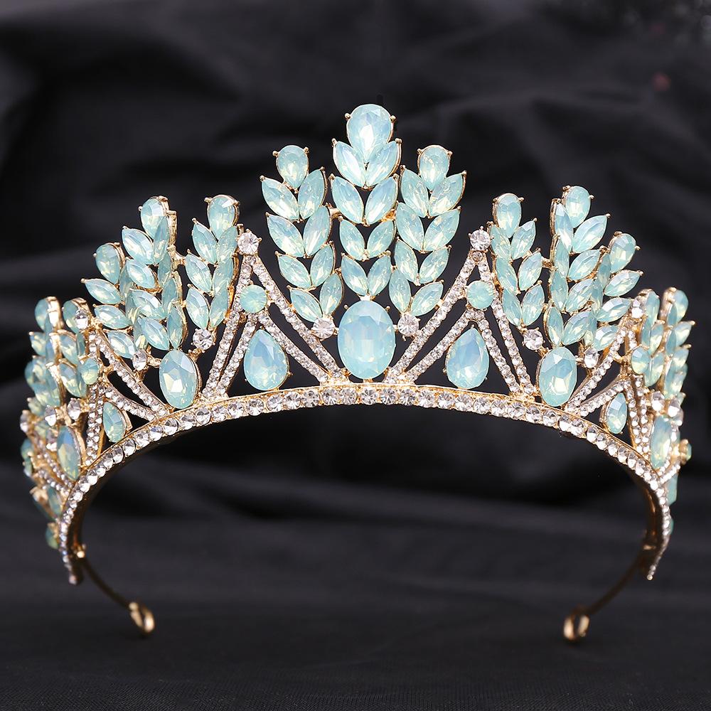 DIEZI Luxury Green Opal Crystal Flower Water Drop Tiara Crown Women Wedding Party Elegant Bridal Bride Crown Hair Accessories