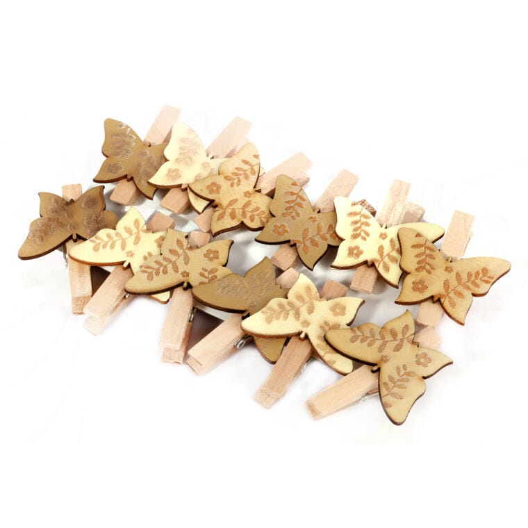 Wooden Decorative Butterfly Buckles - 12 Pieces, 4.5 cm, Easter, Spring