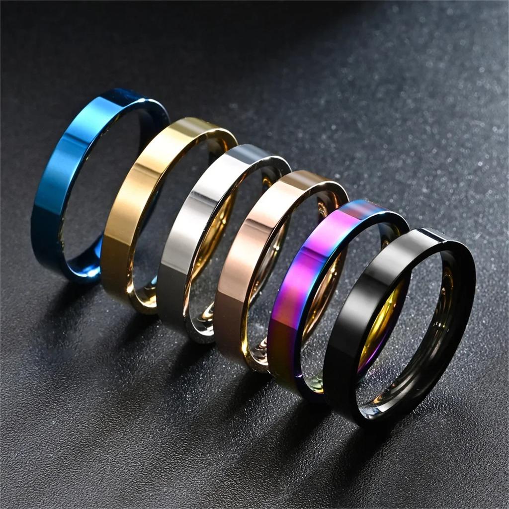 4mm Simplicity Flat Stainless Steel Rings Versatile Temperament Glossy Titanium Steel Finger Rings Youth Boy Girl Daily Jewelry