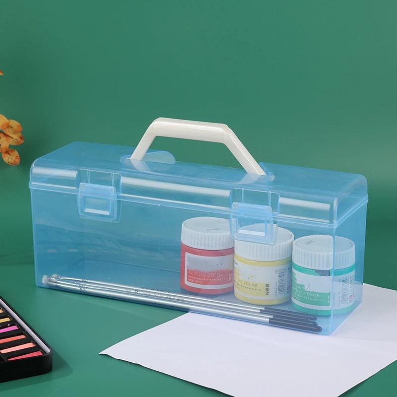 Clear Plastic Storage Box Transparent Desk Organizer Pen Holder with Handle for Home Office School Stationery Storage