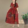 DIMANAF New 2026 Women Plus Size Spring Summer Casual Long Dress Print Red Cotton Loose Oversize Maxi Beach Sundress