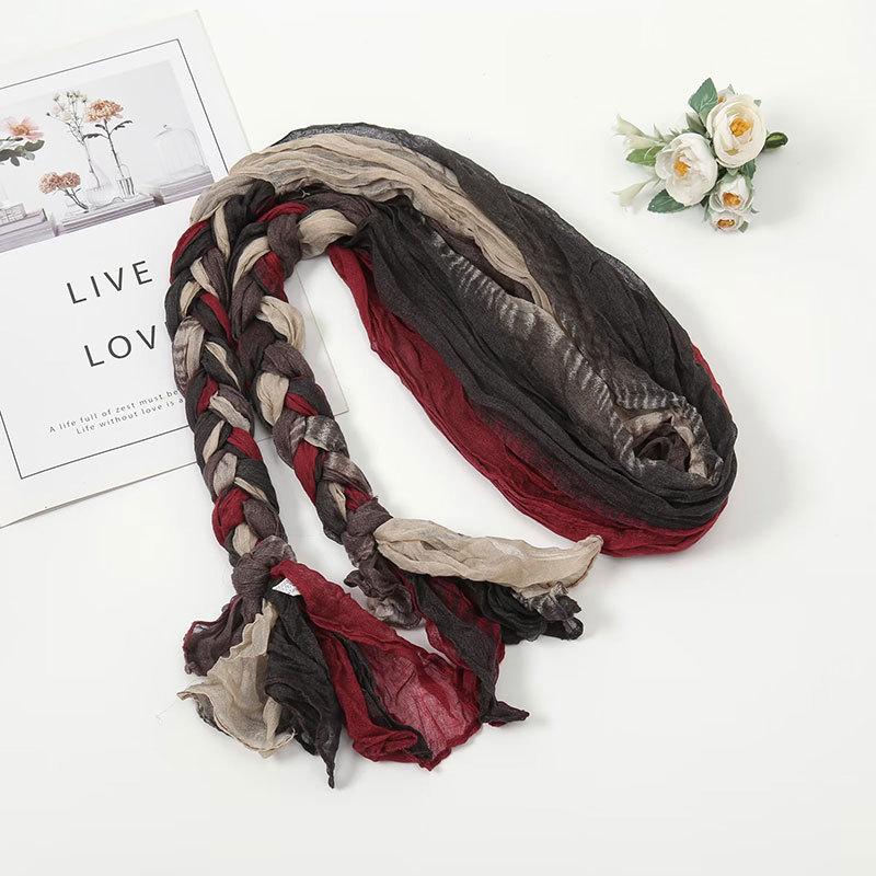 Women's Pliced Wrinkled Braided Scarf Versatile Sunshade and Sunscreen Scarf Travel Photography Scarf