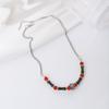 Retro Ethnic Style Coffee Color Beaded Necklace, Guochao Ancient Style Light Luxury Rice Beads Love Bamboo Collarbone Chain
