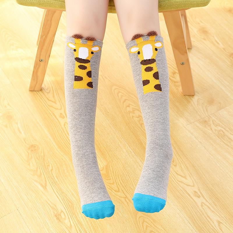 Girls' Cute Cartoon Cotton Knee-High Socks - Japanese Style for Spring & Autumn