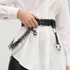 Black Faux Leather Belt with Chain and Ring Detail | Trendy Women's Fashion Accessory | Perfect for Dresses, Jeans, and Skirts