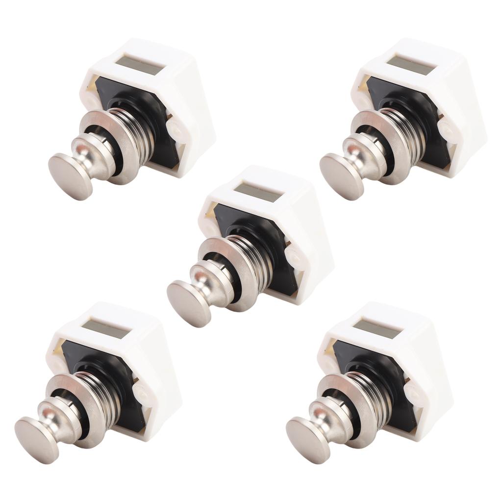 5PCS Push Button Latch Elegant Multipurpose RV Keyless Cupboard Door Knob Latch for Motorhome Home Yachts White Base