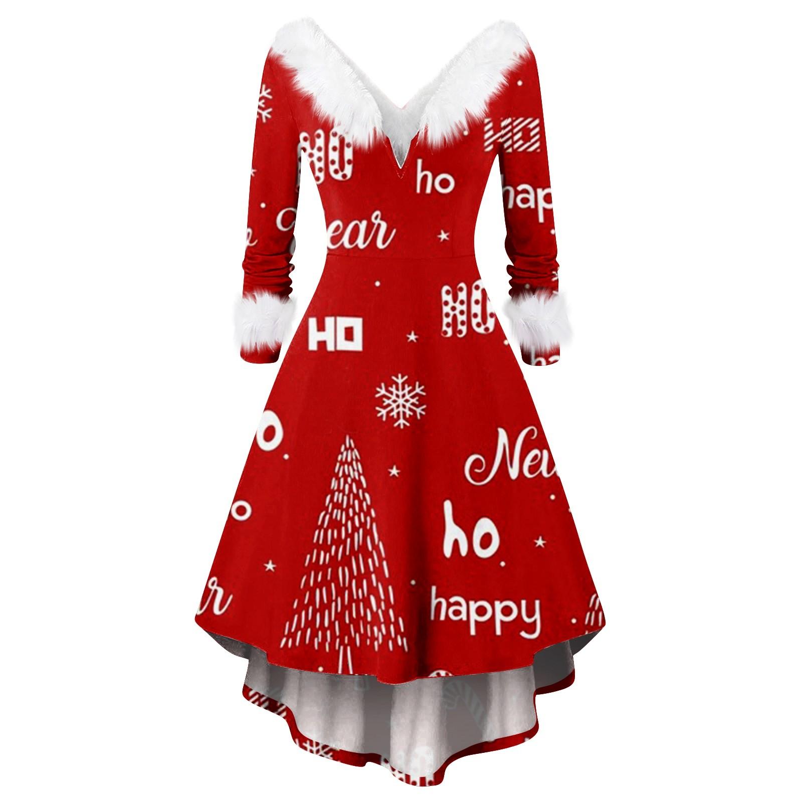 

Женское модное повседневное платье с v-образным вырезом и рождественским принтом для вечеринки с длинными рукавами XXL красный