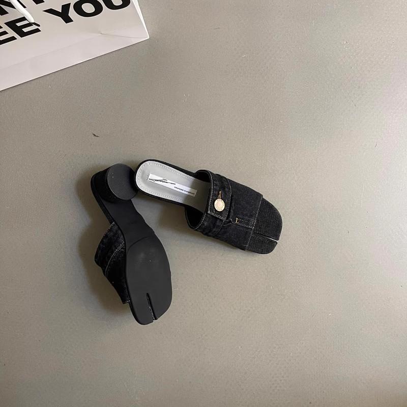 Summer Design Sensation Small Crowd Thick Heel Slippers Fashion Retro Denim High Heel Slippers Women Shoes Pig Feet Slipper