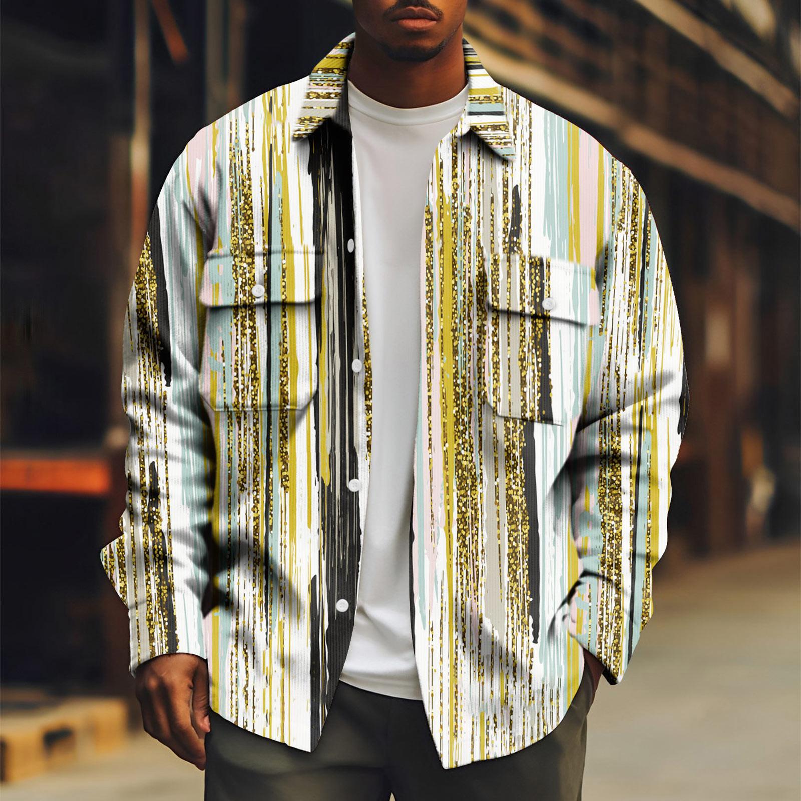 Men S Sports Jacket Button Long Sleeved Casual Printed Fashionable Lapel Jacket M жёлтый