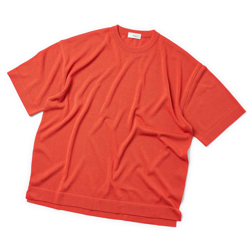 Berno [Casual] Linen Like Short Sleeve Round Knit Orange M
