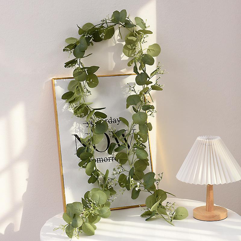 2M Artificial Eucalyptus Garland Fake Ivy Vines Greenery Rattan Plants Wreath for Wall Room Garden Wedding Decoration 49 Heads
