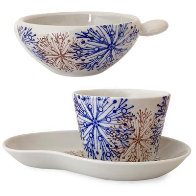 Kunzan Kiln Coffee Cup Saucer with Hasami Made In Flower Center Blue J-kitchens & Dripper, Ware, Japan, Pattern,