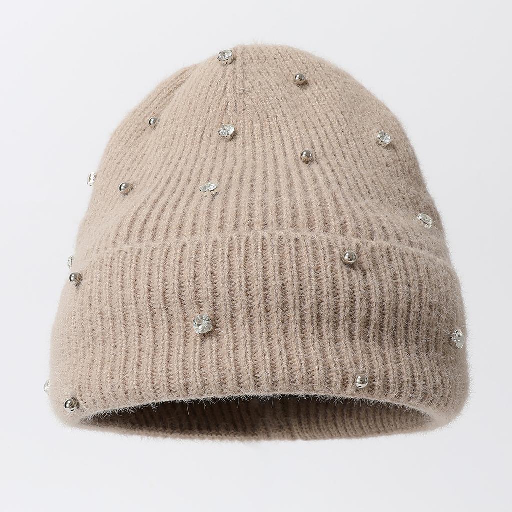 Solid Color Thickened Pom-Pom Square Diamond Sleeve Cap Outdoor Cold-Proof Warm Cap Knitted Cap