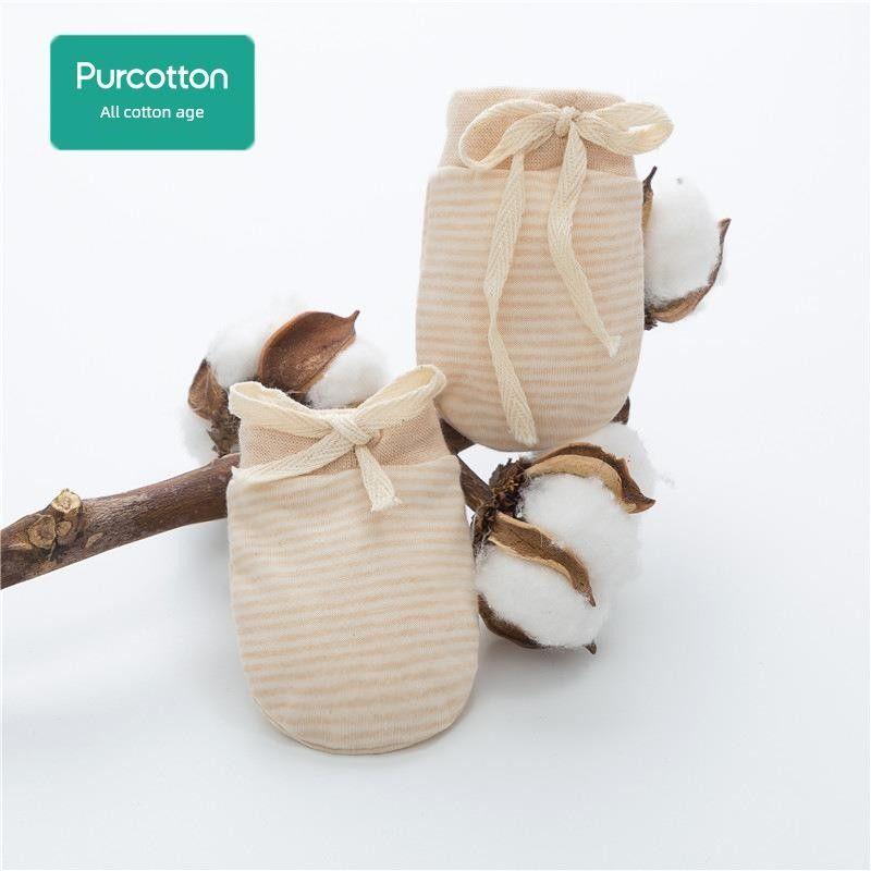 

New Cotton Baby Anti-Grasping Gloves Newborn Thin Breathable Protective Glove Pure Cotton Baby Anti-Scratch Face Four seasons brown fine (Shoot 2 hair 3) All yards