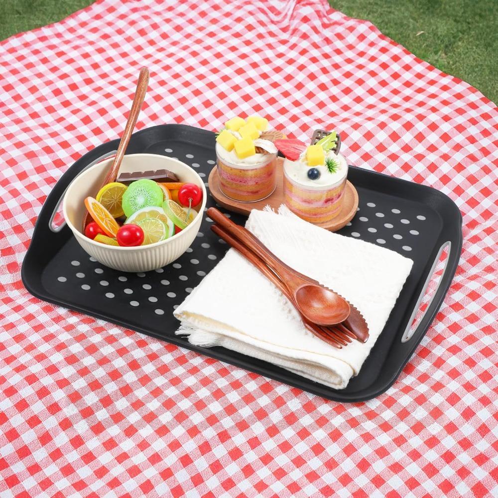 2PCS Plastic Food Serving Tray Anti-Slip Dot Heat Resistant Breakfast Serving Plate Odorless Rectangular Hotel Dinner Trays