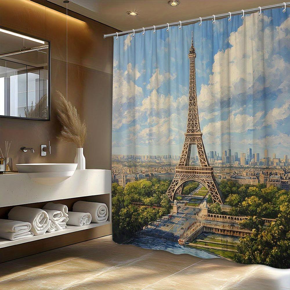 A Parisian Panorama Shower Curtain: Transform Your Bathroom into a Piece of Art with This Stunning Design Featuring the Iconic