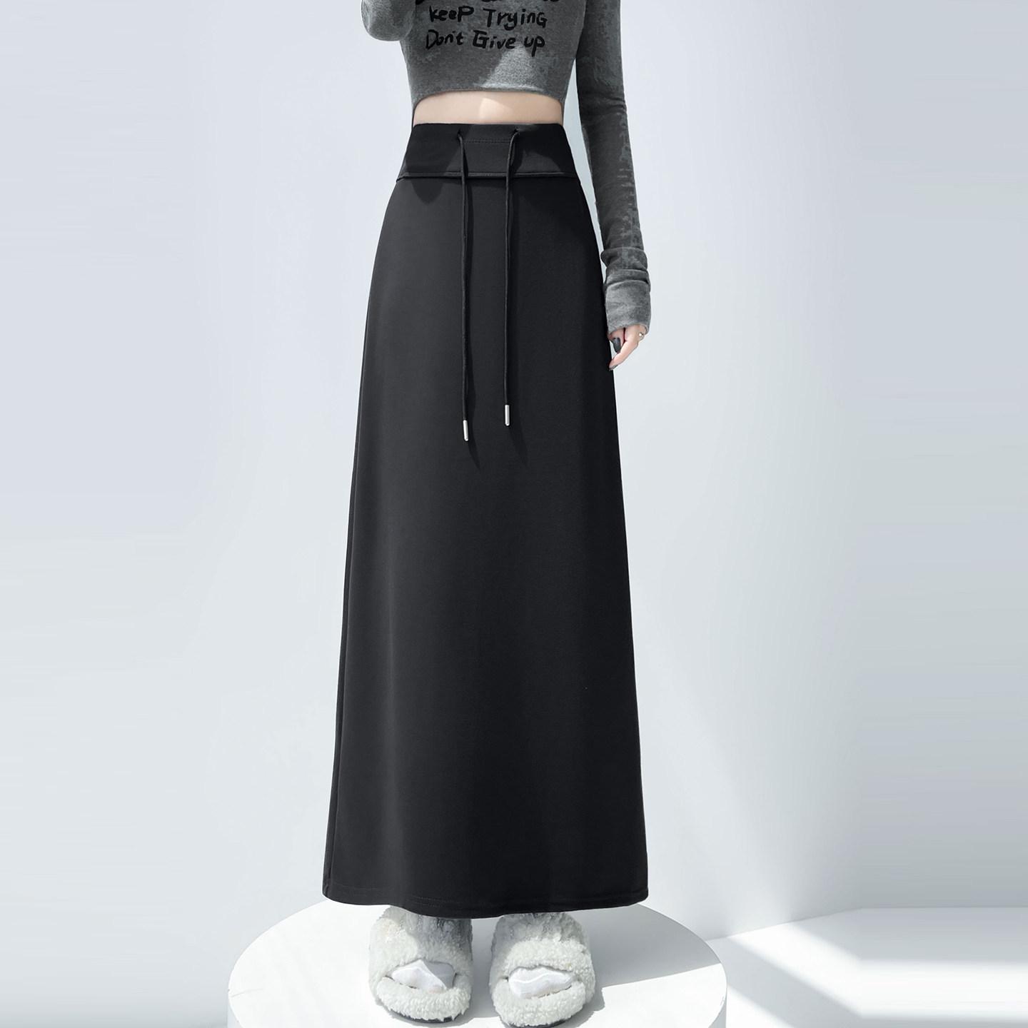 

Women s High Waist Light Gray Long A-line Sports Skirt with Slit - Slimming Spring & Autumn 2026 Edition XS чёрный