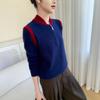 New Style Women's Half-Zip Color-Block Cashmere Sweater - Autumn/Winter Slimming Knit Double-Layer Collar Top