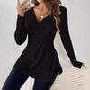 Plus Size Women Solid V Neck Long Sleeve Casual Home Wear Top
