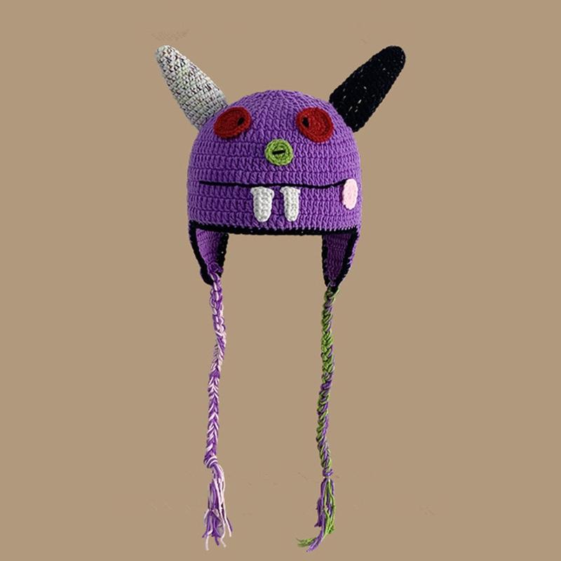 Adult's Cartoon for Monster Shape Knitted Hats All-match Hat Warmer Knitted Cosplay Cap Winter Holiday Gifts for Unisex