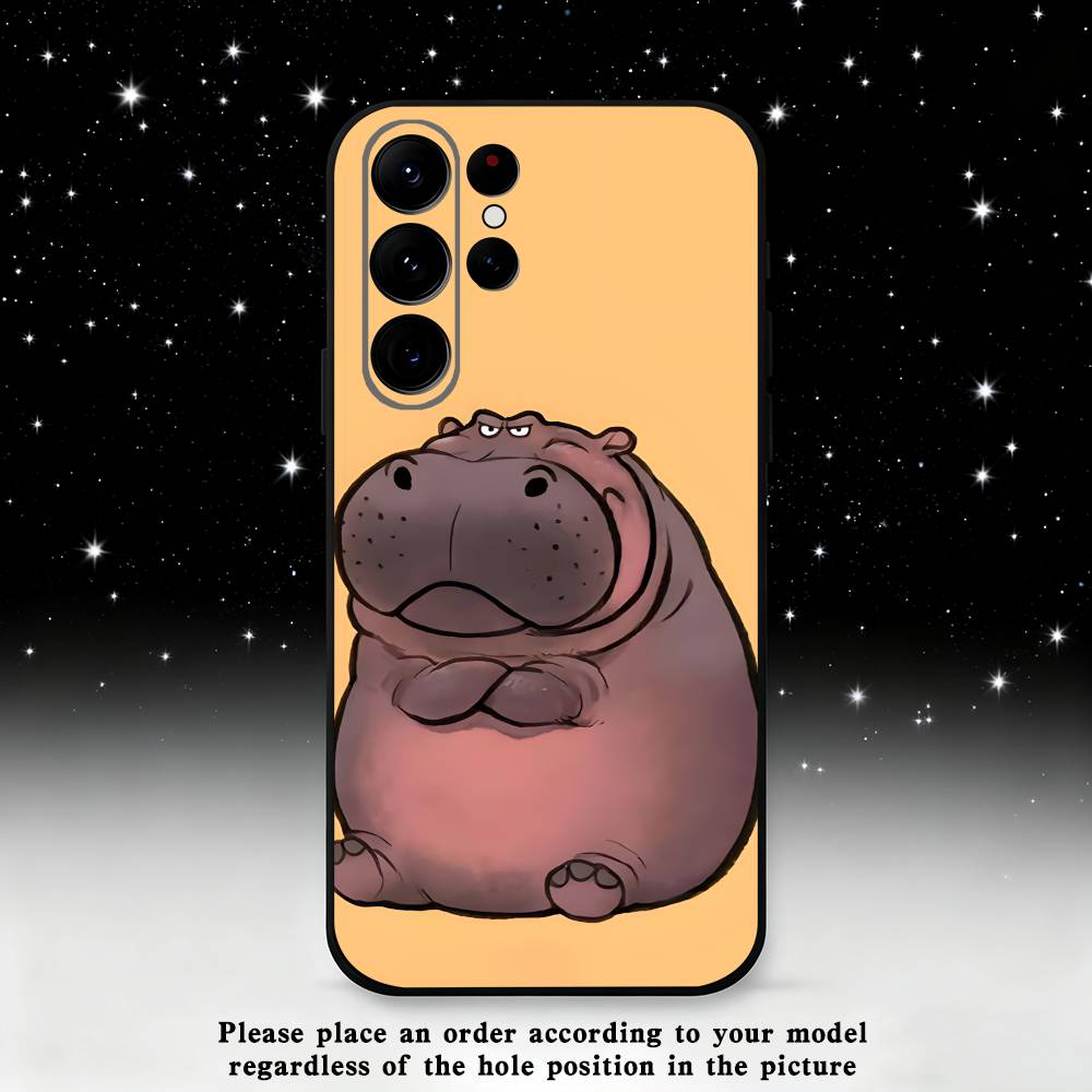 Roztomilý Hroch Hippopotamus Pouzdro na Telefon Pro Samsung S25,S24,S21,S22,S23,S30,Ultra,S20,Plus,Fe,Lite,Note,10,9,5G Černý Kryt