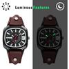 Square Unisex Leather Strap Sports Watch Waterproof Analog Quartz Fashion Watch for Casual Use