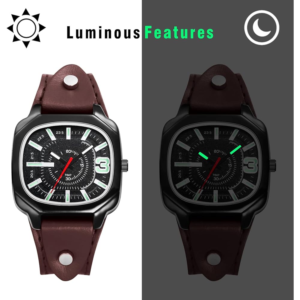 Square Unisex Leather Strap Sports Watch Waterproof Analog Quartz Fashion Watch for Casual Use