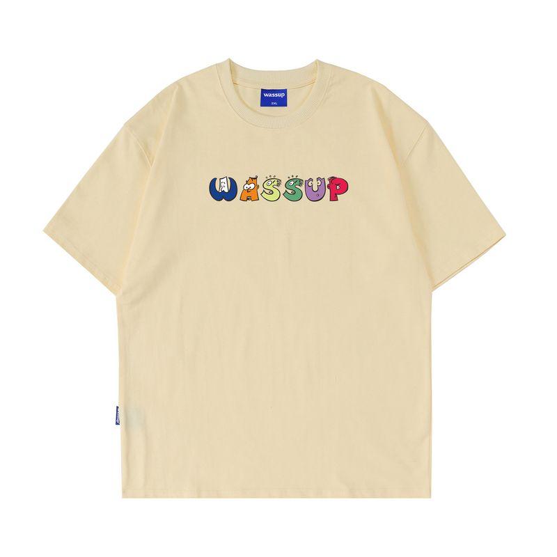 Wassup Trendy Brand Simple Letter T-Shirt Short Sleeve Unisex Summer 24 New Versatile Loose Casual Round Neck Top