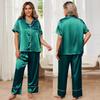 Schlafanzüge für Damen in Übergröße, Hemd- und Hosenset aus Kunstseide, Satin, große Größe, Pyjama, Frühlings- und Sommerkleidung, Nachtwäsche, Freizeitkleidung für zu Hause