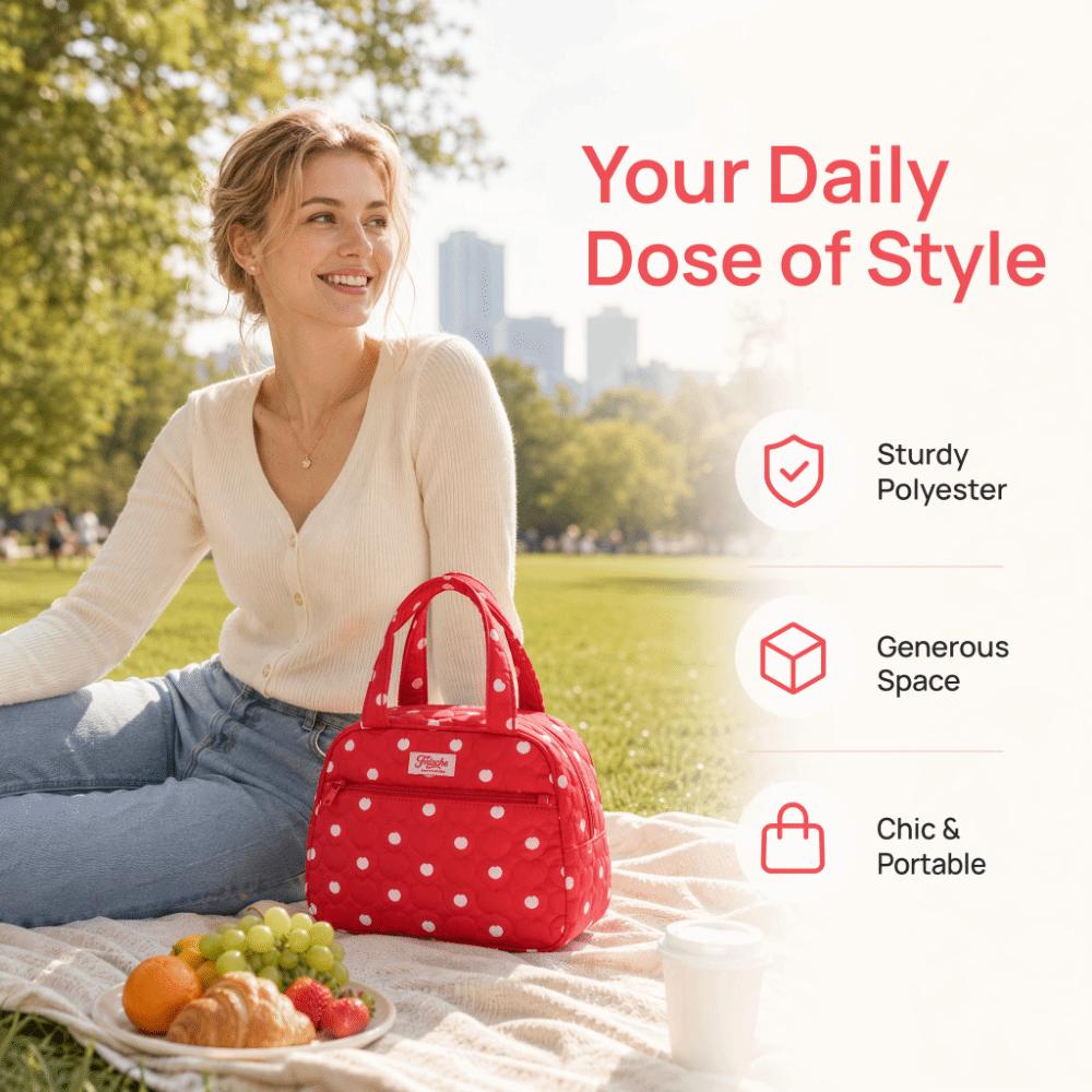 Portable Lunch Tote Bag Large Capacity Food Container Bag Polka Dots Insulated Lunch Bag  Students