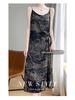 Women's Summer V-Neck Floral Acetate Satin Camisole Dress - Hip-Hugging Over-the-Knee Design