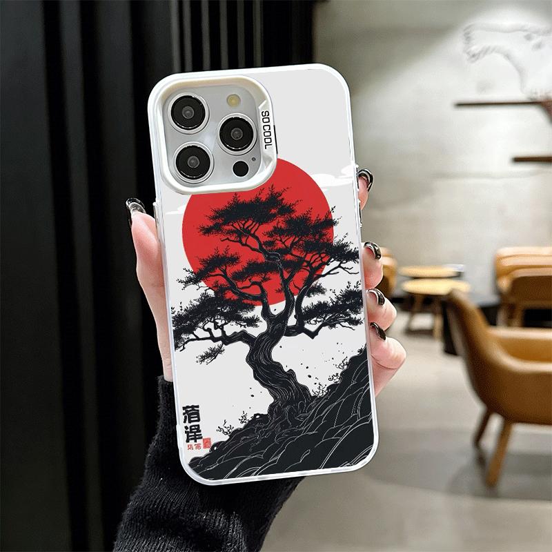 Japanese Minimalist Pine Tree Soft Phone Case for iPhone 15 16 17 Pro Max 17Air 16E 14 Plus 13 12 Mini Shockproof Cover Back She