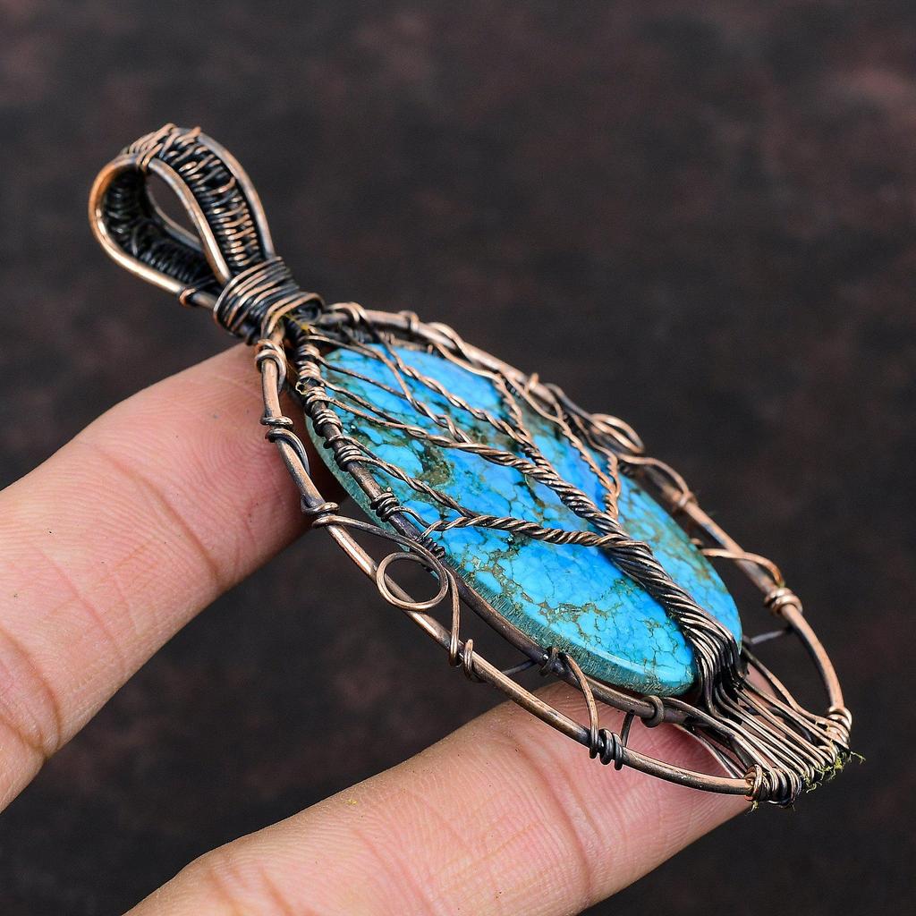 Tree Of Life Tibetan Turquoise Copper Pendant Wire Wrapped Pendant Gemstone Designer Pendant Turquoise Jewelry Gift For Her Handmade Jewelry