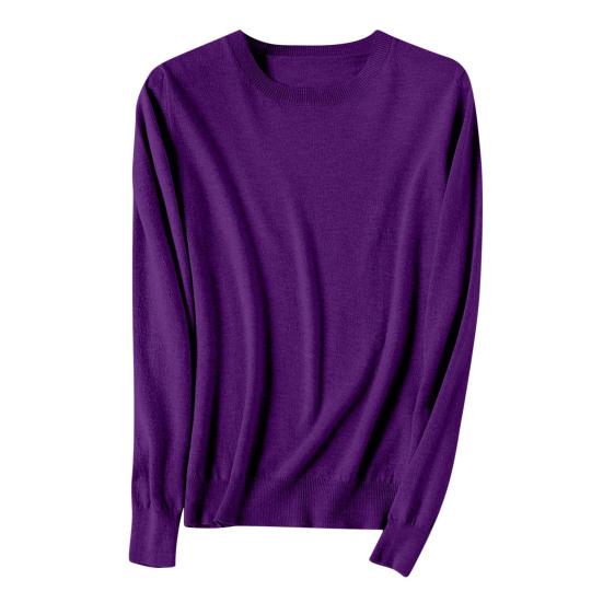 

Women Sweater Round Neck Long Sleeve Ribbed Trim Knitting Tops Solid Color Warm Pullover Tops Knitwear M темно-фиолетового