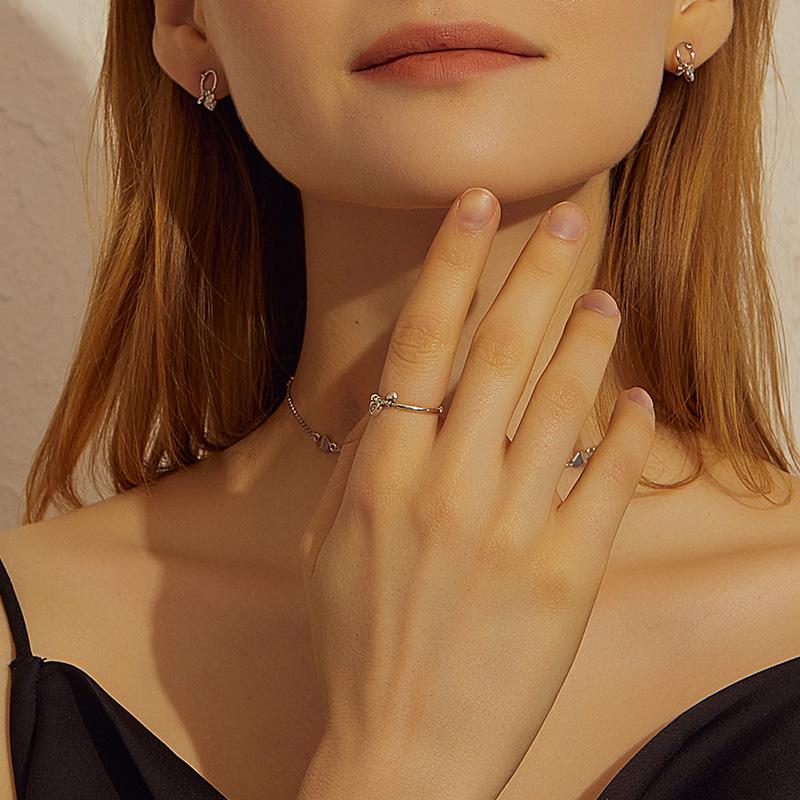 WOSTU Genuine 925 Sterling Silver Dazzling Dangle Heart Finger Rings for Women Luxury Sterling Silver Jewelry Anel CQR215
