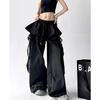 Pantaloni Larghi Estivi Gyaru Harajuku Coreani Pantaloni Cargo Neri Y2K Pantaloni a Gamba Larga Bianchi Patchwork di Pizzo Streetwear Donna