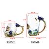 Blaue Rose Emaille Kristall Teetasse Kaffeetasse Becher Schmetterling Blume Wassertasse mit Löffel Trinkgeschirr Glastasse Liebhaber Hochzeit