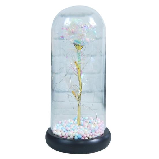 Rose Lamp Romantic Glass Dome Simulated Plastic Colorful LED Artificial Flower Decor for Valentine's Day