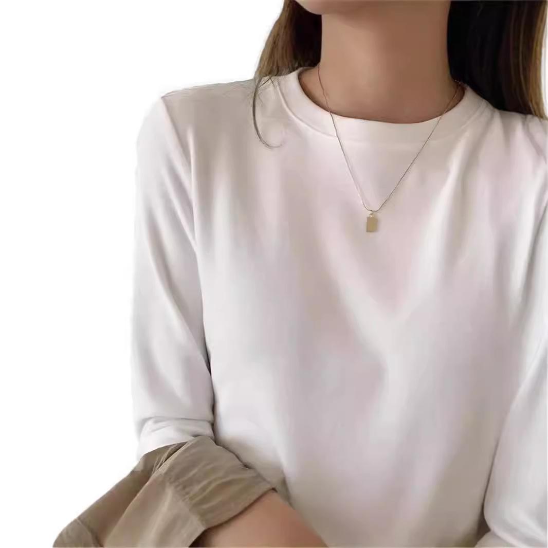 

2024 Женский двухсторонний топ с длинным рукавом и круглым вырезом из матового вельвета для осени/зимы M белый