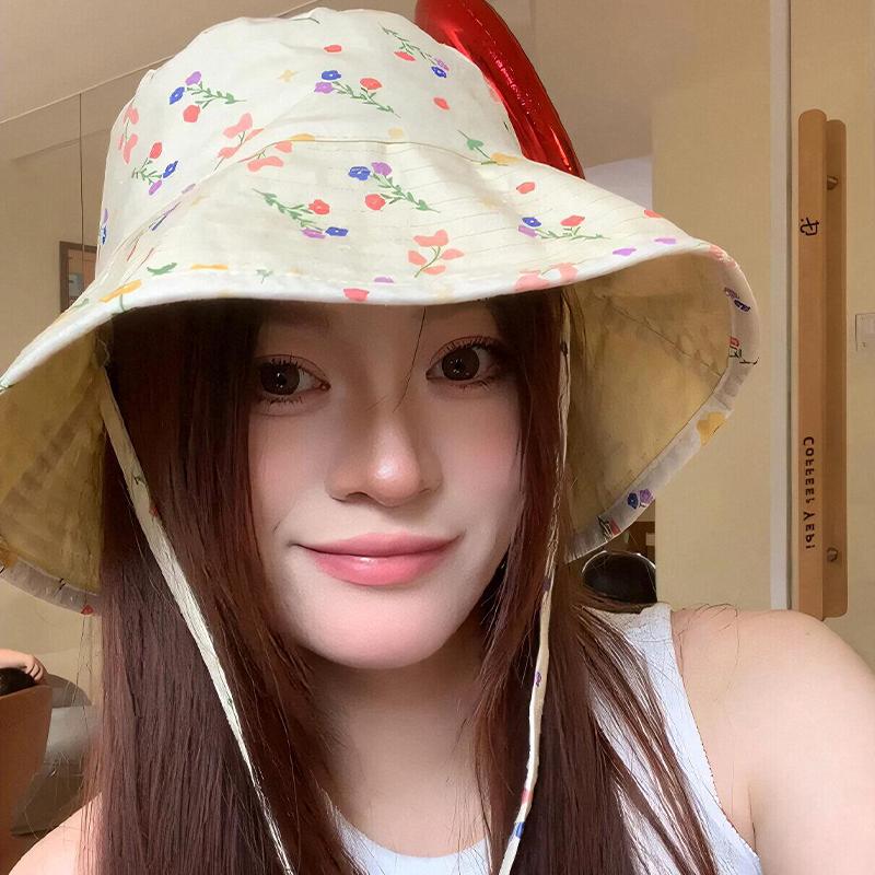 Pastoral Style Sweet Floral Bucket Hat Travel Vocation Women Summer Double-Sided Sun Hat